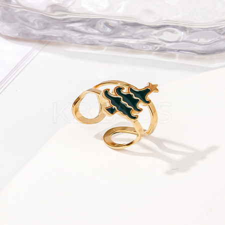 304 Stainless Steel with Enamel Cuff Rings for Women RJEW-Z116-01G-02-1