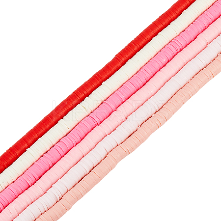 6 Strands 6 Colors Flat Round Handmade Polymer Clay Beads CLAY-SC0002-26-1