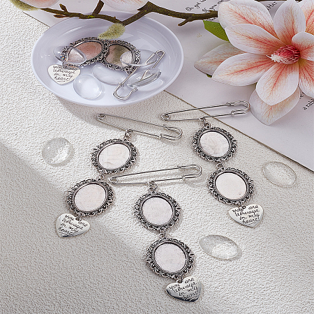 Oval Alloy & Iron Flower Bouquet Photo Hangings Brooches Making Kits JEWB-LP00001-1