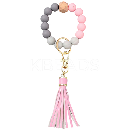 1Pcs Silicone Round Beaded Keychain Wristlet AJEW-CL0001-11C-1