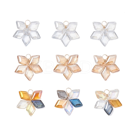 9Pcs 3 Colors Electroplate Rhombus Glass Pendants PALLOY-JF04507-1