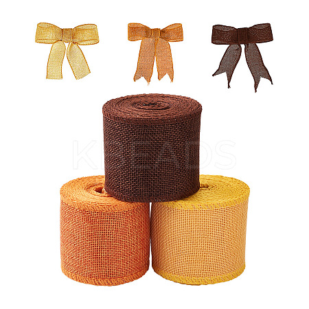 3 Rolls 3 Colors Polyester Imitation Linen Wrapping Ribbon OCOR-YS0001-02B-1