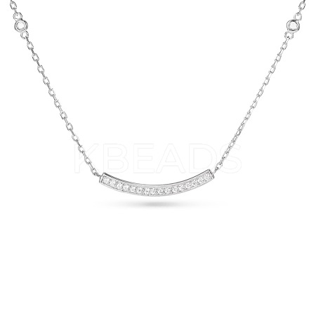 TINYSAND CZ Jewelry 925 Sterling Silver Cubic Zirconia Bar Pendant Necklaces TS-N010-S-18-1