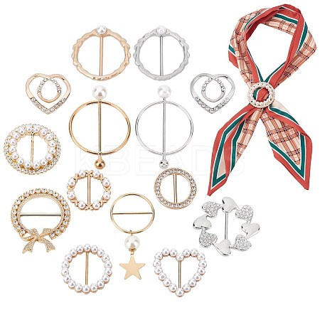 14Pcs 14 Style Alloy Resin Imitation Pearl Buckles JEWB-PH0001-21-1