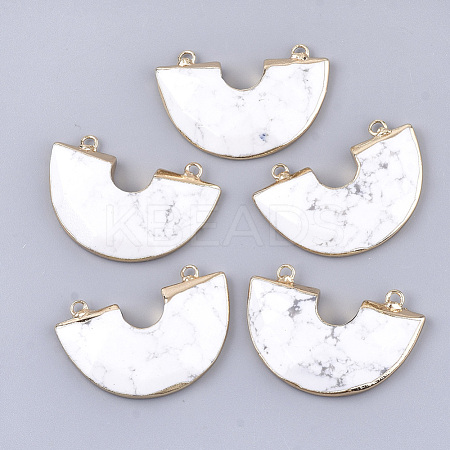 Electroplate Natural Howlite Semi Circle Pendants G-S344-42I-1