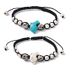 2Pcs 2 Color Synthetic Turquoise Dolphin & Natural Dalmation Jasper Braided Bead Bracelets Set BJEW-JB09839-1