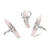 Natural Rose Quartz & Brass Cuff Rings for Women RJEW-G374-01P-10-4