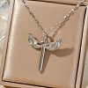 Brass Clear Cubic Zirconia 3D Cute Wing Sword Pendant Necklaces for Daily Wear GF5627-2-1