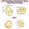 8Pcs 304 Stainless Steel Open Cuff Ring Findings STAS-BBC0010-11A-2