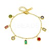 304 Stainless Steel Pave Colorful Cubic Zirconia Rectangle Flat Round Charm Bracelets for Women WG5257D-01-5