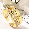 Rack Plating Brass Micro Pave Clear Cubic Zirconia Cuff Finger Rings for Women RJEW-M028-29G-5