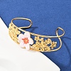 Flower 304 Stainless Steel Cuff Bangles for Women BJEW-A049-02G-1