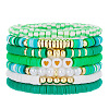 7Pcs Heart Pattern Polymer Clay & Plastic Pearl & CCB Plastic Beaded Stretch Bracelet Set for Women FS-WG634BB-10-1