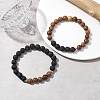 Natural Lava Rock & Wooden Round Beaded Stretch Bracelet BJEW-JB10075-01-3