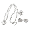 Heart 304 Stainless Steel Pendant Necklaces & Stud Earrings & Cuff Ring Sets for Women SJEW-F226-01P-2
