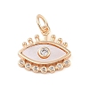 Brass Pave Clear Cubic Zirconia & Shell Eye Charms with Jump Rings KK-Q816-04G-2