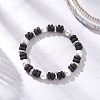 Flat Round Natural Lava Rock & Shell Pearl Beaded Stretch Bracelets for Women BJEW-JB12140-01-1