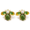 Alloy Enamel Bees Stud Earrings with Glass Beaded LS-EJEW-F323-03G-1