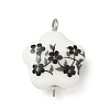 4Pcs 4 Colors Handmade Printed Porcelain Flower Connector Charms PALLOY-JF04405-02-3