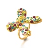 Bowknot 304 Stainless Steel Rhinestone Cuff Rings for Women RJEW-A058-01C-G-2
