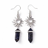Natural Sodalite Bullet with Sun Dangle Earrings EJEW-I276-01P-04-3