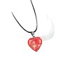 Luminous Heart with Paillette Inside Pendant Black Wax Cord Necklaces FS-WGF75A0-09-2