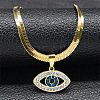 304 Stainless Steel Rhinestone Snake Chain Evil Eye Pendant Necklaces NJEW-K273-02G-1
