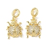 Brass Micro Pave Clear Cubic Zirconia Ladybug European Dangle Charms KK-L256-40G-1