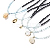 Natural Aquamarine & Lava Rock Beaded Necklace with Brass Charm NJEW-JN03997-1