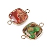 Brass Pave Natural Imperial Jasper Connector Charms KK-R214-08KCG-2