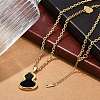 Ion Plating(IP) 304 Stainless Steel Pave Natural Shell Gourd Pendant Cable Chain Necklaces for Women NJEW-M078-02G-02-2