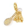 Brass Micro Pave Clear Cubic Zirconia Badminton & Racket European Dangle Charms KK-I352-13G-1