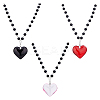 FIBLOOM 3Pcs 3 Colors Glass Heart Pendant Necklaces Set with Plastic Beaded Chains NJEW-FI0001-40-9