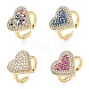 Heart Brass Micro Pave Cubic Zirconia Cuff Rings for Women RJEW-A069-12G-2
