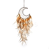 Moon Woven Web/Net with Feather Hanging Ornaments HJEW-G025-09B-1