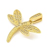 Dragonfly Rack Plating Brass Micro Pave Clear Cubic Zirconia Pendants KK-Z053-12G-2