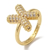 Rack Plating Letter Brass Micro Pave Clear Cubic Zirconia Adjustable Rings for Women KK-S391-03G-X-2