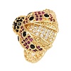 Brass Micro Pave Colorful Cubic Zirconia Cuff Rings RJEW-P155-03G-4