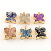 Dyed Natural Druzy Agate Pendants with Golden Plated Iron Findings G-R275-150-1