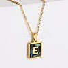 304 Stainless Steel Pave Natural Paua Shell Rectangle Initial Pendant Necklaces for Women LS-FS-WG38E89-05-1