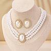 Oval Imitation Pearl Stud Earrings & Beaded Necklaces Sets for Women FS-WGE3419-01-4