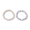 2Pcs 2 Colors Handmade Flower Printed Porcelain Ceramic Round Beads Stretch Bracelets for Women BJEW-JB12091-2