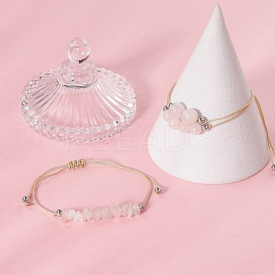 3Pcs 3 Style Natural Rose Quartz Braided Bead Bracelets Set BJEW-JB09334-01-1