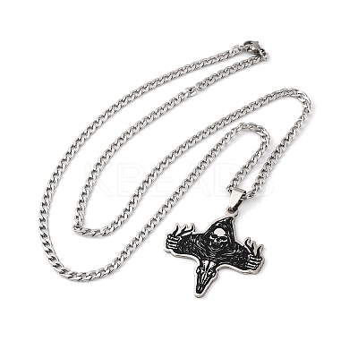 201 Stainless Steel Viking Deer Skull Cross Pendant Twisted Chain Necklaces for Men NJEW-S440-04AS-1