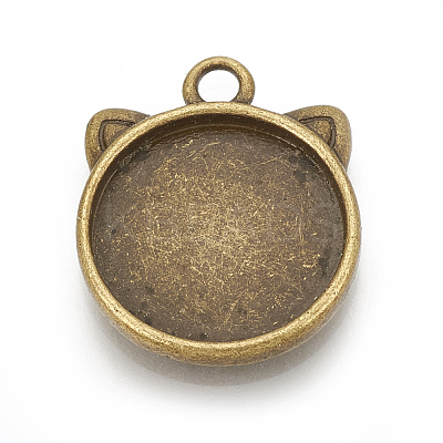 Tibetan Style Alloy Kitten Pendant Cabochon Settings TIBEP-R358-01AB-NR-1