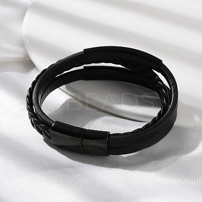 Ion Plating(IP) Braided Microfiber Leather Multi-strand Bracelets for Men BJEW-Z081-02EB-1