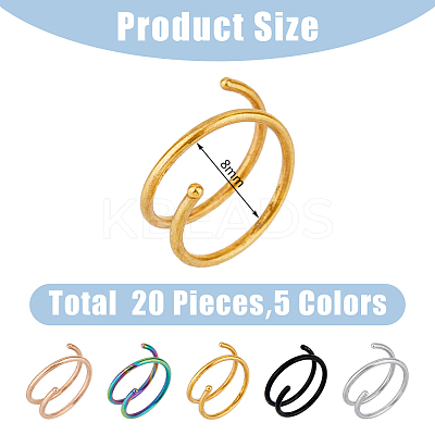 20Pcs 5 Colors 304 Stainless Steel Spiral Nose Rings Set AJEW-FI0001-01-1