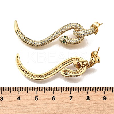 Snake Brass Cubic Zirconia Dangle Stud Earrings for Women EJEW-F367-01B-G-1