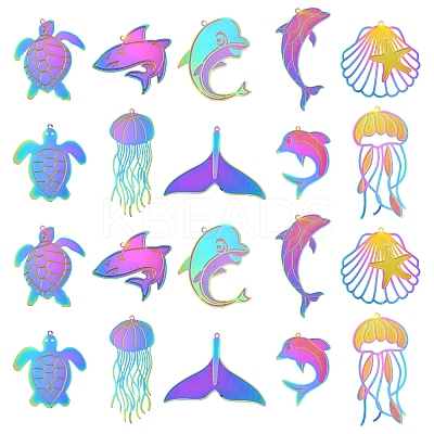 20Pcs 10 Styles Ion Plating(IP) 304 Stainless Steel Etched Metal Embellishments Pendants STAS-FS0001-53-1