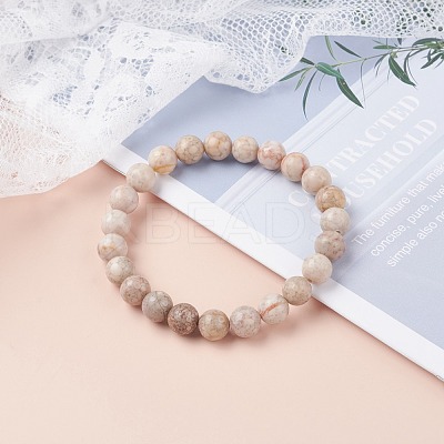 8mm Round Natural Maifanite/Maifan Stone Beads Stretch Bracelet BJEW-JB07088-02-1